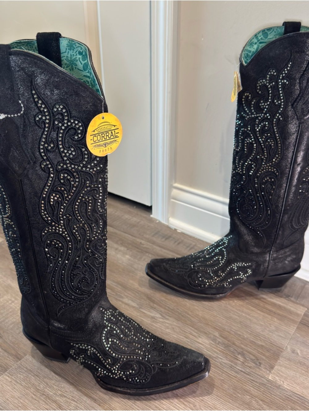 Corral Black Overlay with Crystals Tall Top Cowboy Boots C 4097
